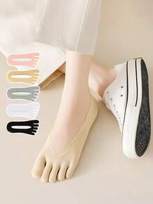 5 Pairs Women's Breathable Mesh Five Finger Socks, Silicone Non-Slip Shallow Invisible Toe Socks, Summer Thin Liner Socks - Multicolor - View 5