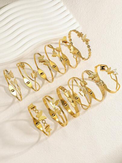 Joyería de acero inoxidable de alta calidad y sin decoloración, pulsera con combinación de mariposa y flor, adecuada para uso diario y apilamiento para mujeres