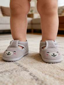 1双新生儿男女宝宝卡通熊刺绣防滑柔软可爱学步鞋 - 灰色 - 查看 1