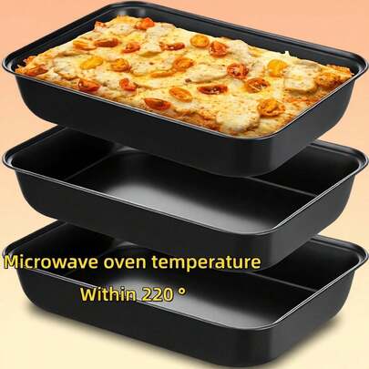 LAISONWARE 1pc Or 3pcs Option: 0.4mm Thick Carbon Steel Baking Tray, Suitable For Baking Brownies, Lasagna, Cakes, Roasting, Non-Stick & Stackable, For Home, Party And Commercial Kitchen