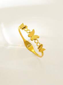 Brazalete abierto de mariposa hueco chapado en oro de 18K, accesorio de moda para mujer - Multicolor - Ver 3