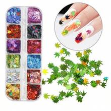 12pcs 3D Holographic Maple Leaf & Flower Nail Art Stickers, Self-Adhesive, Suitable For DIY Home Manicure And Professional Nail Salon Use Nails - Multicolor - View 8