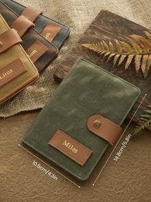Takeoak 1pc Customized Name With Fashion Buckle Gold Personalized Word Waxed Canvas Texture Passport Cover Unique Document Card Holder Travel Accessory Handmade Fashion Travel Accessory Men's Father's Day Gift - Multicolor - View 10