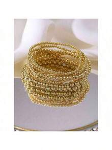 7pcs Gold Bracelets For Women Gold Bracelet Stack Pearl Beaded Bracelets For Women 14K Stretch Bead Ball Bracelet Sets Jewelry For Mother's Day Birthday Gifts - 金子 - 查看 3