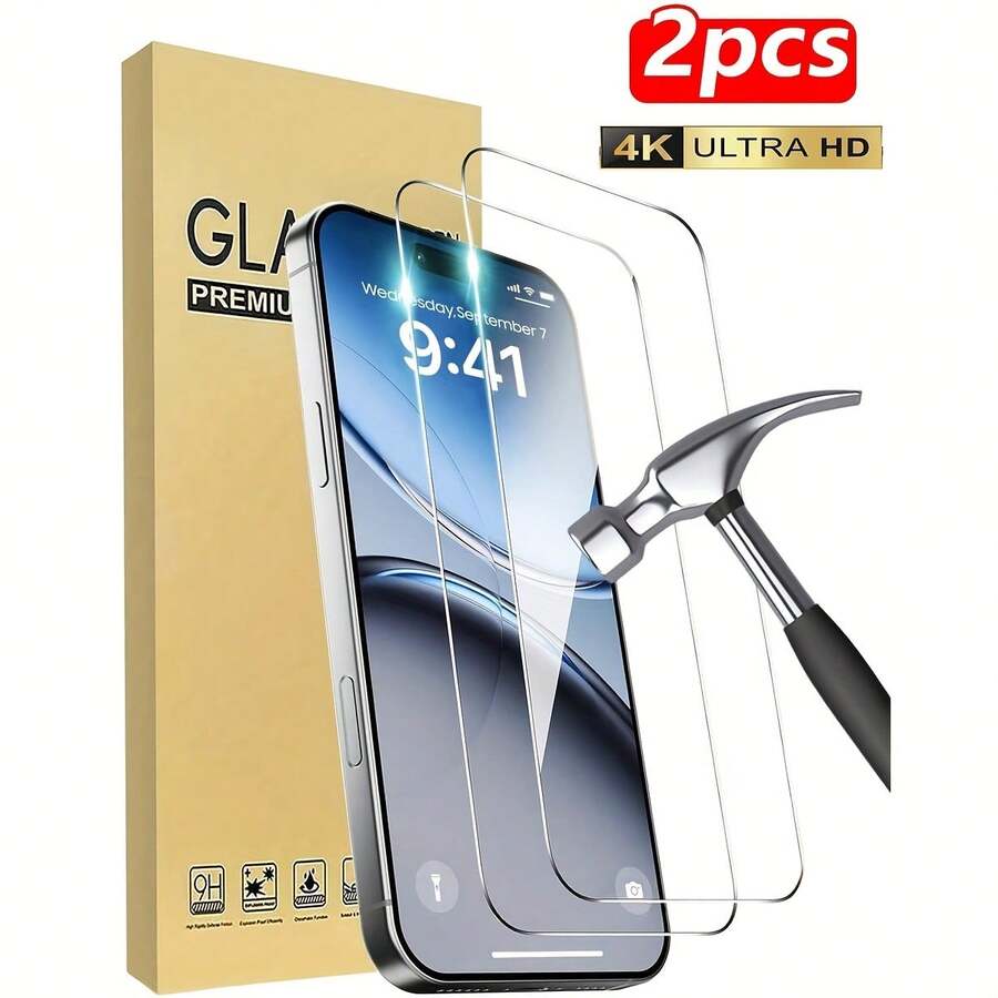 ZYSHI 2pcs White High-Definition Tempered Glass Screen Protector, Compatible With Apple 17 Series Phones, Featuring Glossy Surface, 9H Hardness, Scratch-Resistant, Bubble-Free Installation, Compatible With Phone Cases