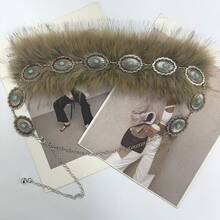 新款蓬松Y2K复古D.I.A仿皮草腰链，多层高端 - 深金色 - 查看 5