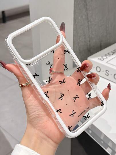 1 pieza Funda de teléfono transparente de TPU suave a prueba de golpes con diseño minimalista, resistente a los arañazos, compatible con iPhone 16/16 Pro/17/17 Pro Max/15/15 Pro/15 Pro Max/13/12/11/Pro/15 Plus/16 Pro Max/13 Mini/11, con estampado de lunares y lazo colorblock