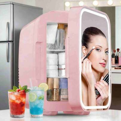 Mini Fridge Portable, Mini Skincare Fridge With Dimmable LED Light Mirror, Cooler & Warmer For Food, Drinks And Cosmetic, Small Refrigerator For Home Office,  Food And Drinks, [Energy Class E]