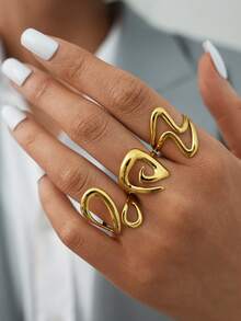 Frminee 3Pcs /1Pc Gold Minimalist Lines Stainless Steel Ring For Women With Stackable Fashion Jewelry For Everyday Wear And Holiday Gifts - Gold - View 5