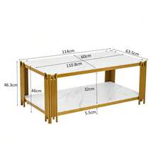 Rectangular Coffee Table With Metal Legs And Marble-Effect Top, Modern Living Room Furniture, White And Gold – H 46/W 1140/D 64 Cm - View 11