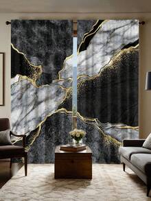 两片装经典大理石纹窗帘，杆袋式设计，半遮光涤纶面料，可机洗，适用于卧室、客厅、餐厅、厨房及其他家居装饰。 - 彩色 - 查看 17