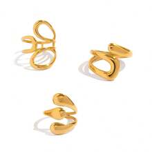 Frminee 3pcs/Set Fashionable, Minimalist, Elegant, Personalized, Exquisite, Unique 18K Gold Plated Stainless Steel Stackable Rings, Beach Surfing Rings, Statement Rings, Women's Daily Wear Jewelry, Waterproof - Gold Style 5 - View 7