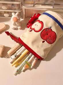 1个苹果造型立式铅笔盒，简约可爱，创意学生文具收纳袋，大容量储物袋 - 彩色 - 查看 12