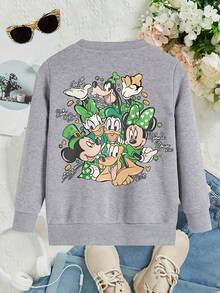 This Disney Girls' Sweatshirt Features A Creative St. Patrick's Day Themed Print Of Mickey Mouse And His Friends. It's A Crew Neck Sweatshirt Perfect For Autumn And Winter, Made Of Soft And Comfortable Fabric, Suitable For Everyday Wear, Shopping, School, And Casual Occasions. It Also Makes A Wonderful Gift. - Grey - View 3