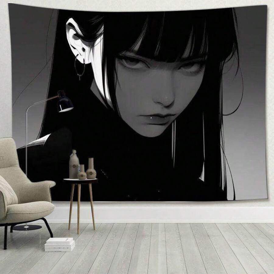 Anime Black Tapestry Hinata Hyuga, Pure Tempting Fabric Poster For Student Dorm Bedroom Wall Art - White - View 1