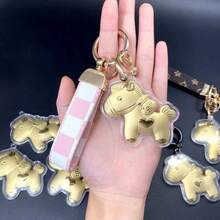 AD 1个创意“早日致富”钥匙扣吊坠，独特个性化情侣包包挂饰，汽车钥匙链，生日/新年礼物 - 金色馬+鑰匙扣 - 查看 14