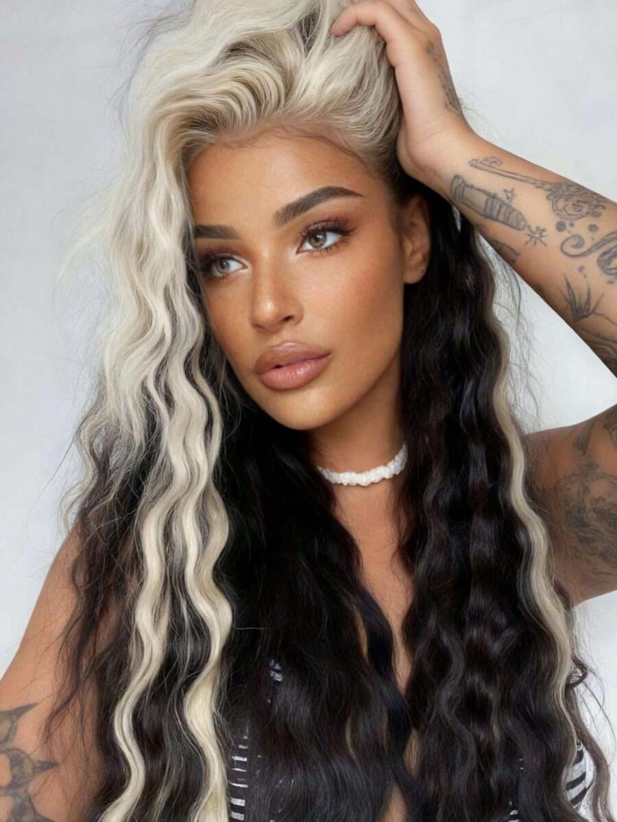 Black And White Highlight Deep Wave Lace Front Wigs Human Hair Free Parting 13x4 HD Transparent Curly Wave Lace Closure Wigs Human Hair With Baby Hair 250 Density Ombre Colored Glueless Wigs Human Hair Pre Plucked Bleached Knots Brazilian Remy Hair For Women - 黑白高光 - 查看 1