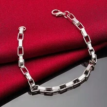 Big Long 5mm Box Chain Bracelet 925 Sterling Silver Plated Woman Wedding Engagement Party Fashion Jewelry - Silver - View 3