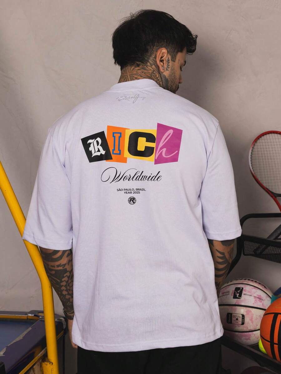 Oversized Good Luck Colors Streetwear Premium Cotton T-Shirt - 白色 - 查看 1