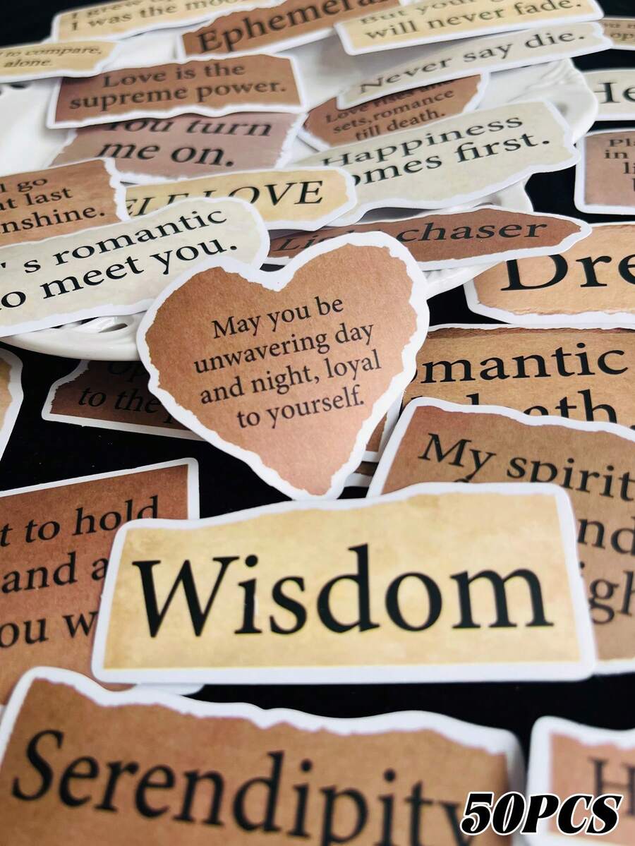 50pcs Tear-Off English Sticker Graffiti Sticker, Waterproof PVC Holiday Decor Stickers For Phone Case, Notebook, Laptop, Scrapbook, Skateboard, Guitar, Luggage, DIY