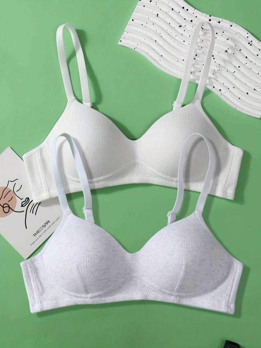 2pcs/Set Solid Color Wireless Thin Push-Up Bra, Suitable For Small Bust Girl - Multicolor - View 1