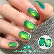 MEET ACROSS 1pc 7ml Jelly Colored Stone Cat Eye Gel Nail Polish, Gold Light Ultral Shine Gradient Magnetic Semi Permanent Soak Off UV Gel Varnish For Summer Nails, Manicure Nail Art Degign For Home And Salon Nail Supplies - 彩色 - 查看 2