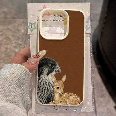 غطاء هاتف من مادة TPU بنمط نسر وغزال بلون بني عتيق، مناسب لهواتف 17 Pro Max/17/16 Pro Max/15/13/12/11، S20 FE/A15/S24/A55، Note 11/Note 12/Note 13 Pro، غطاء واقي ناعم مقاوم للسقوط بتغطية كاملة، الإصدار الدولي وليس الإصدار المحلي