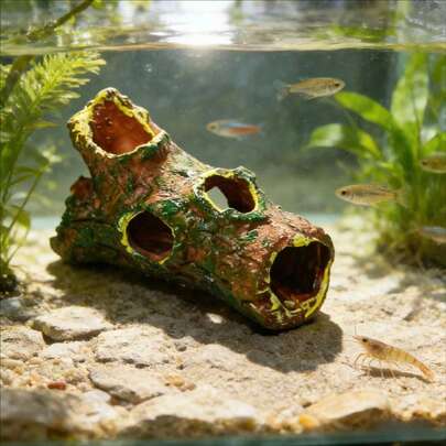 Hollow Tree Hole Tunnel Decor Suitable For Aquarium, Provides Hidden Habitat For Fish, Shrimp And Turtles, Durable Decoration Accessory For Betta, Goldfish, Shrimp And Turtle Aquariums, Simulates Tree Stump, Aquarium Landscape Decor For Fish And Shrimp