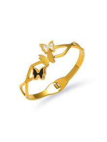 Brazalete abierto de mariposa hueco chapado en oro de 18K, accesorio de moda para mujer - Multicolor - Ver 2