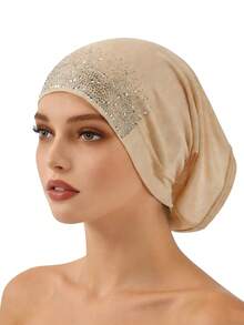 1 pieza Diadema elástica con decoración de diamante de imitación para mujer, uso diario casual y elegante, gorro para quimioterapia - Multicolor - Ver 3