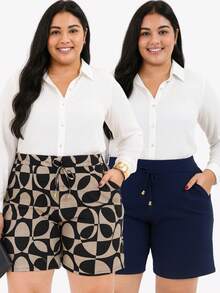 Kit 3 Women's Shorts Plus Size Crepe Mesh Duna Light Summer Fashion - 彩色 - 查看 13