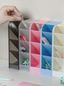 Desk Pen Holder, Pencils, Makeup Storage Box, Kawaii Large Capacity Desktop Organizer, Vertical Cabinet, School & Office Supplies, Back To School - Single Piece - View 3