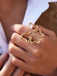 Frminee 1pc Butterfly Bohemian Style Gold Stainless Steel Ring, Handmade Butterfly Opening Adjustable Ring, Exaggerated Statement Ring - Gold - View 3