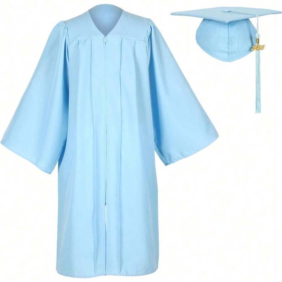 2026 Unisex Matte Graduation Gown And Cap Set With Tassel For Middle High School Bachelor - Sky Blue - View 1
