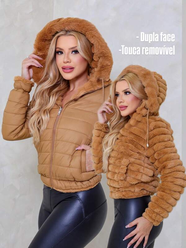 Jaqueta Puffer duplaFace de pelinho 2 in1