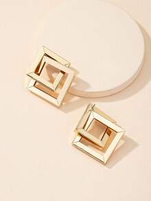 1对几何简约方形交叉耳环，休闲百搭，适合女性日常佩戴 - 一對幾何耳環 - 查看 3