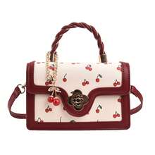Fashionable High-End Pu Tote Bag With Versatile Square Shape And Cute Cherry Print, Perfect For Shopping, Dating Or Cross-Body For Girls., Kawaii Cherry Elements , Cute - Đỏ - Xem 12
