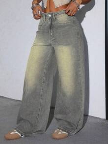 Jeans anchos y sueltos de mujer con bolsillos, adecuados para el uso diario en primavera - Retro - Ver 4