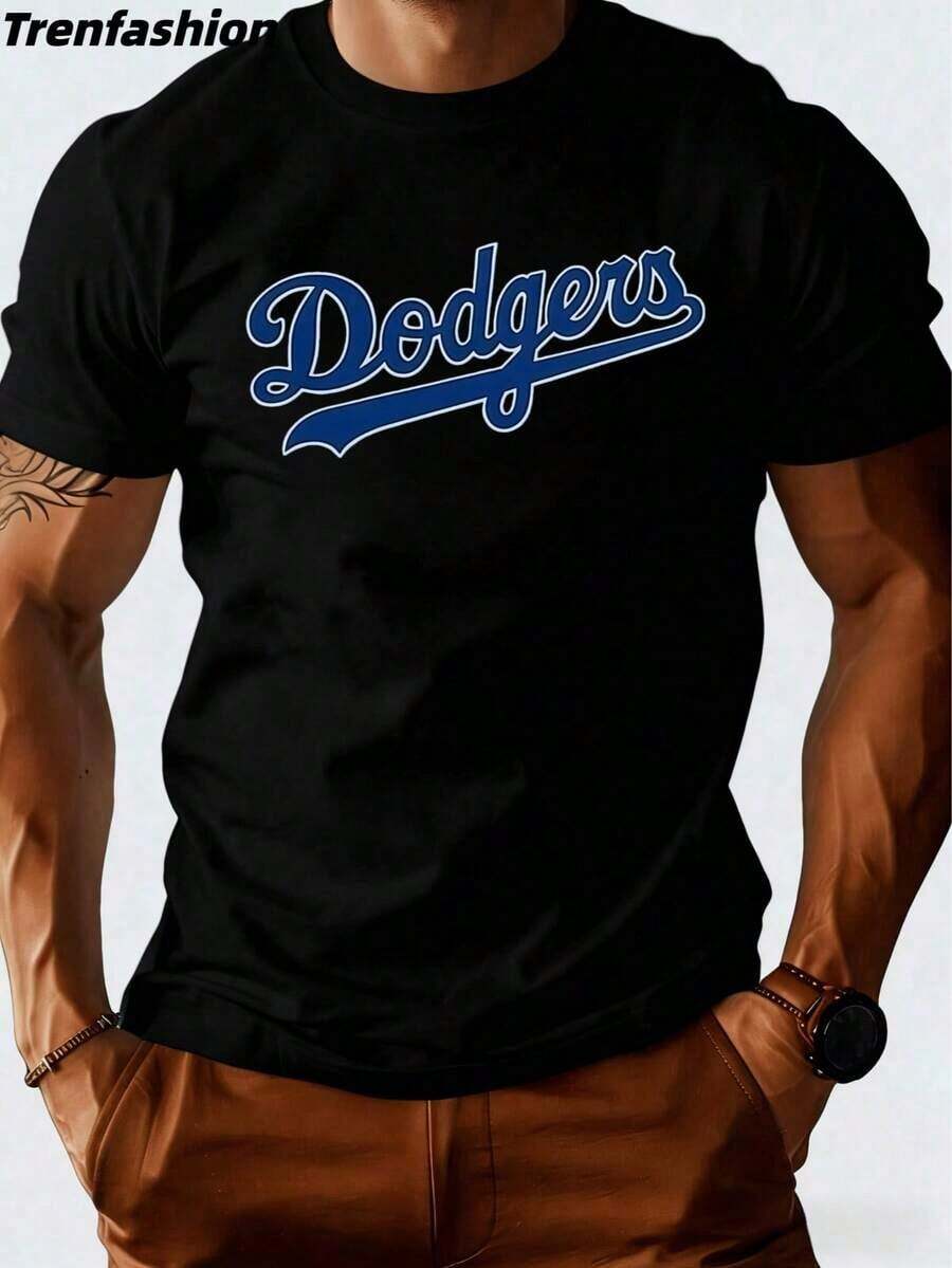 Trenfashion Unisex's Oversized Short Sleeve Graphic Tee With Dodgers Script Slogan Logo Print, Baseball Fan Casual T-Shirt Dodgers T-Shirt 1 Unit Of 220 Grams, 100% Cotton T-Shirt With Digital Print, Baseball Style, Men's Casual Shirt, Sporty Design For Summer, Urban Clothing, For Baseball Fans - 1 - 查看 1