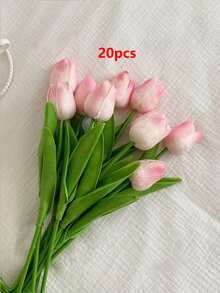 3pcs Artificial Tulip Flowers Decor, Home Decoration Accessories, Fake Flowers For Living Room & Bedroom - Dusty Pink - View 47