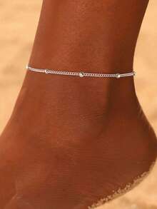 女士不锈钢脚链，饰以金色珠子，简约日常及海滩佩戴饰品 - 腳鍊 - 查看 2