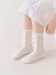 4双装女童透气网眼中筒袜，甜美蝴蝶结公主洛丽塔荷叶边装饰休闲学生袜，春夏款 - 彩色 - 查看 4
