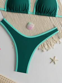 RWX VEST Triangle Bikini With Contrasting Trim And Adjustable Tie 2025 XX574 - Teal Blue - View 2