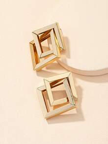 1对几何简约方形交叉耳环，休闲百搭，适合女性日常佩戴 - 一對幾何耳環 - 查看 4