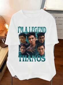 Io sono una leggenda – T-shirt con stampa grafica di Thanos. Cotone di alta qualità, vestibilità comoda, stile hip-hop street, stampa grafica unica. - Bianco - Visualizzare 2
