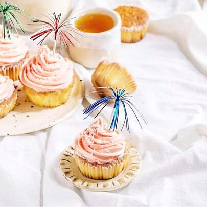 200pcs Shiny Metal Wire Cupcake Toppers, Creative Firework Shaped Sandwich & Cocktail Picks, Fruit Picks For Cupcake Decoration, 9-Inch Happy Birthday Cake Decoration Sticks, Cocktail Picks, Christmas, Baby Shower, Birthday Party Supplies