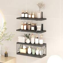 Tomnk 3+1 Tier Bathroom Floating Shelves Over Toilet, 15.8in Farmhouse Rustic Wood Shelves, Wall Decor For Bathroom, Living Room,Bedroom And Kitchen - 彩色 - 查看 4