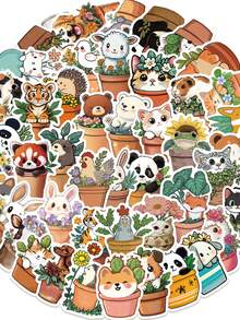 50pcs Potted Animal Stickers Cute Cartoon Aesthetic For Journal, Phone Case, Tablet, Water Bottle, Desk, Luggage, Waterproof Decals - متعدد الألوان - مشاهدة 8