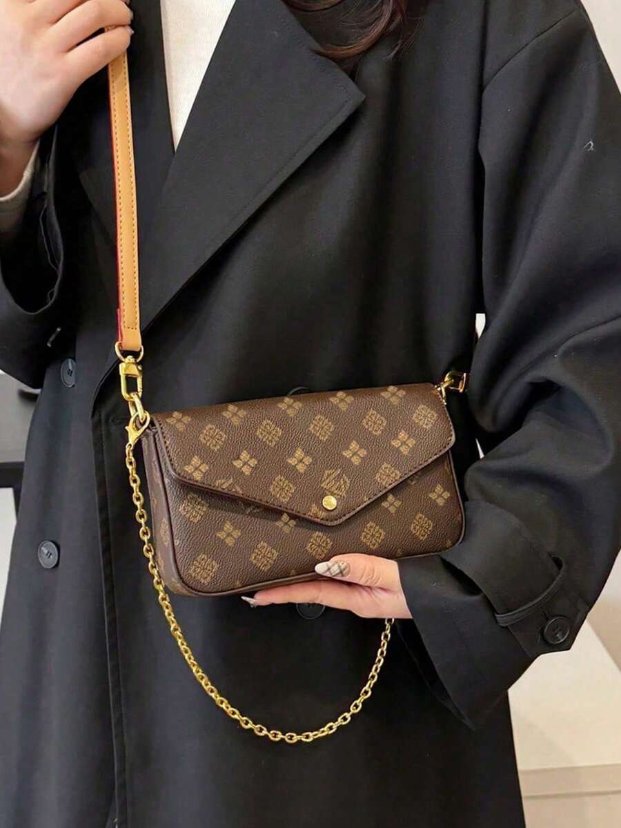 2026 New Summer Women Small Sling Bag With Chain Strap, Retro Baguette Crossbody Bag, Fashion Ladies Shoulder Bag - Cà phê nâu - Xem 1