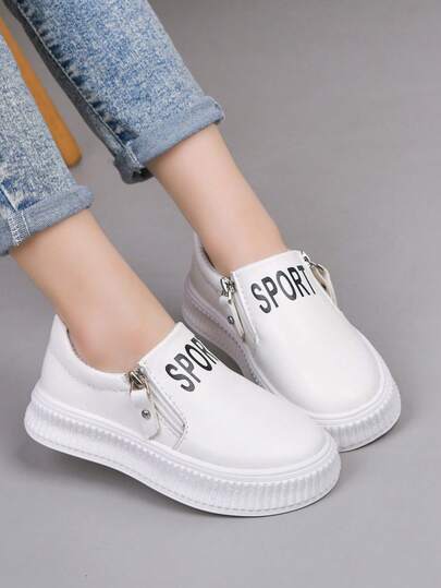 1 Pair Children's Flat Shoes, Boys/Girls Fashion Soft Bottom Anti-Slip Casual Shoes With Zipper, Daily/School/Running Sports Shoes, Loafers